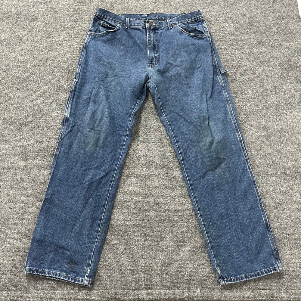 Dickies Jeans Mens Size 36x32 Blue Carpenter Utility Denim Relaxed Fit Stained